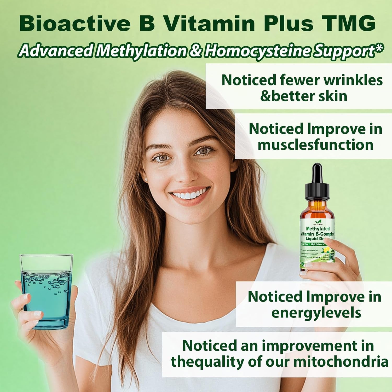 Methylated B Complex Liquid Drop Complete 9-In-1 Methyl B Vitamins W. B12 Methylfolate Inositol Choline TMG Vitamin C E, Super B-Complex Methylated for MTHFR Support, Energy Mood Nerve & Brain Health1