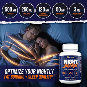 ALPHA LION Night Burn, Metabolism Booster for Weight Loss, Less Body Fat, More Muscle, Promotes Lean Body, Calorie Burning Supplement, Relax Better, Promote Healthy Cortisol (60 Capsules)