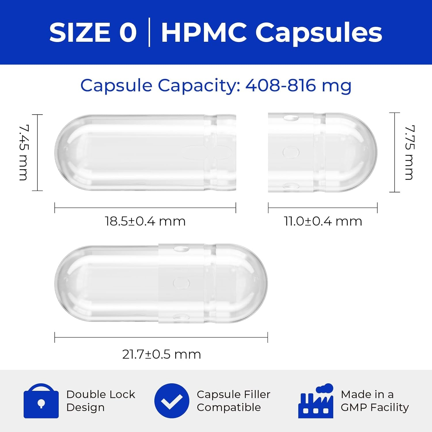 Empty Vegan Capsules Size 0-100 Count Vegetable Capsule - Veggie Empty Caps with 2 Micro Lab Spoons
