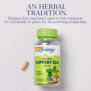SOLARAY Slippery Elm Bark Capsules (Ulmus Rubra) 400 Mg - Soothing Herbal Support with Mucilage - Vegan, Lab Verified, 60-Day Money Back Guarantee - 100 Servings, 100 Vegcaps