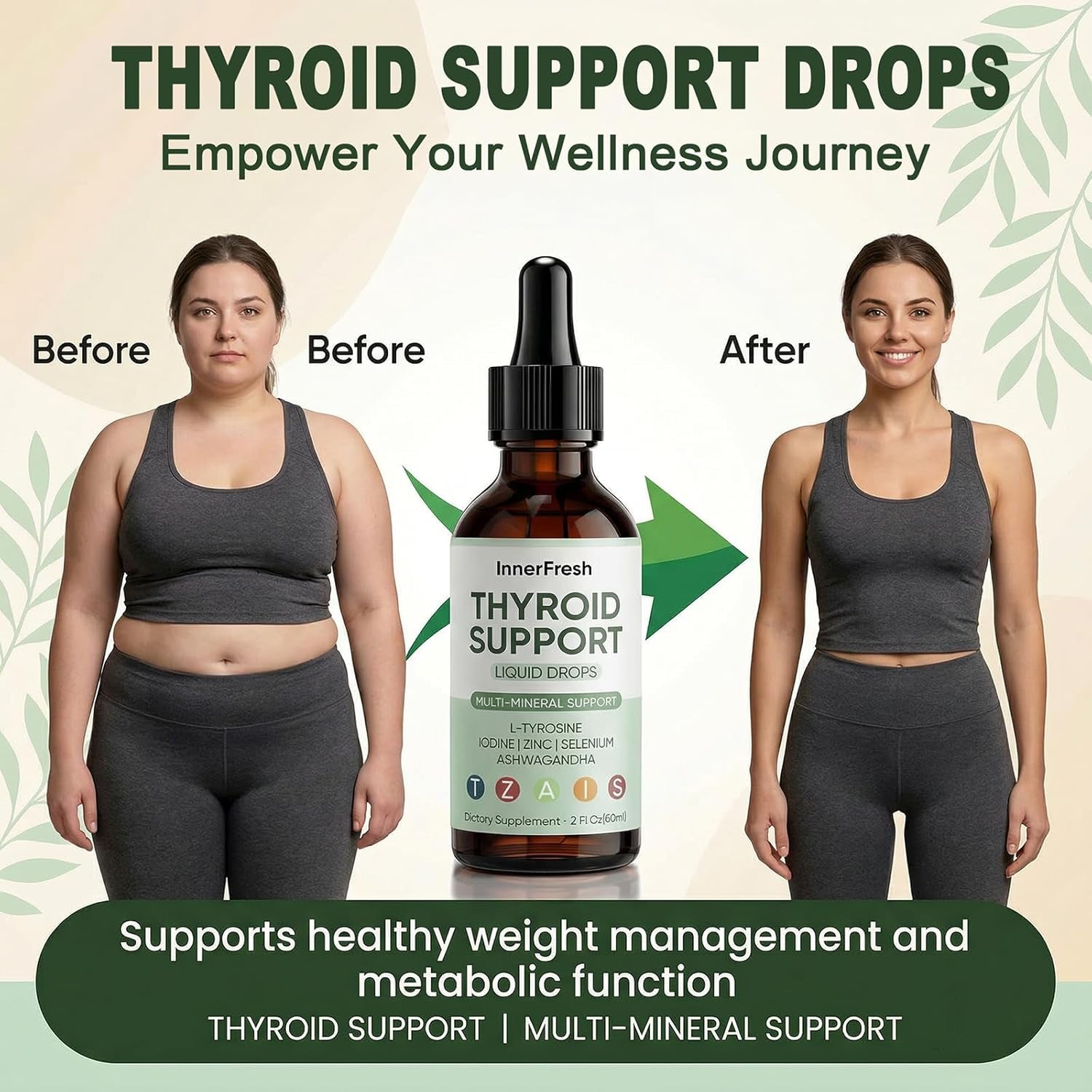 Innerfresh Thyroid Support Drops, Inner Fresh Thyroid Support Liquid Drops for Women, Hormone Balance & Healthy Metabolism Support, with Selenium, Zinc, Iodine, L-Tyrosine & Ashwagandha (1)