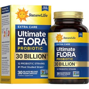 Renew Life Extra Care Digestive Probiotic Capsules, Daily Supplement Supports Immune, Digestive and Respiratory Health, L. Rhamnosus GG, Dairy, Soy and Gluten-Free, 30 Billion CFU, 30 Count