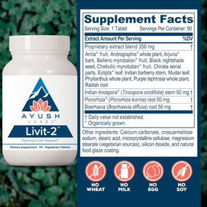 Ayush Herbs Livit-2 - Liver Care, Liver Support Supplement for Women & Men with Andrographis & Picrorhiza, Liver Pills Made with Organic Ingredients - 90 Servings