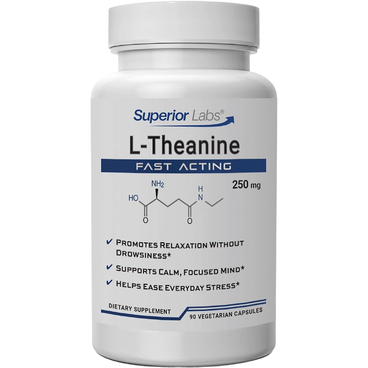Superior Labs L-Theanine 250 Mg Capsules, Non-Gmo, Promotes Non Drowsy Relaxation & Helps Ease Everyday Stress, Supports Healthy Sleep, Promotes a Focused Mind, High Absorption, 90 Veg Caps