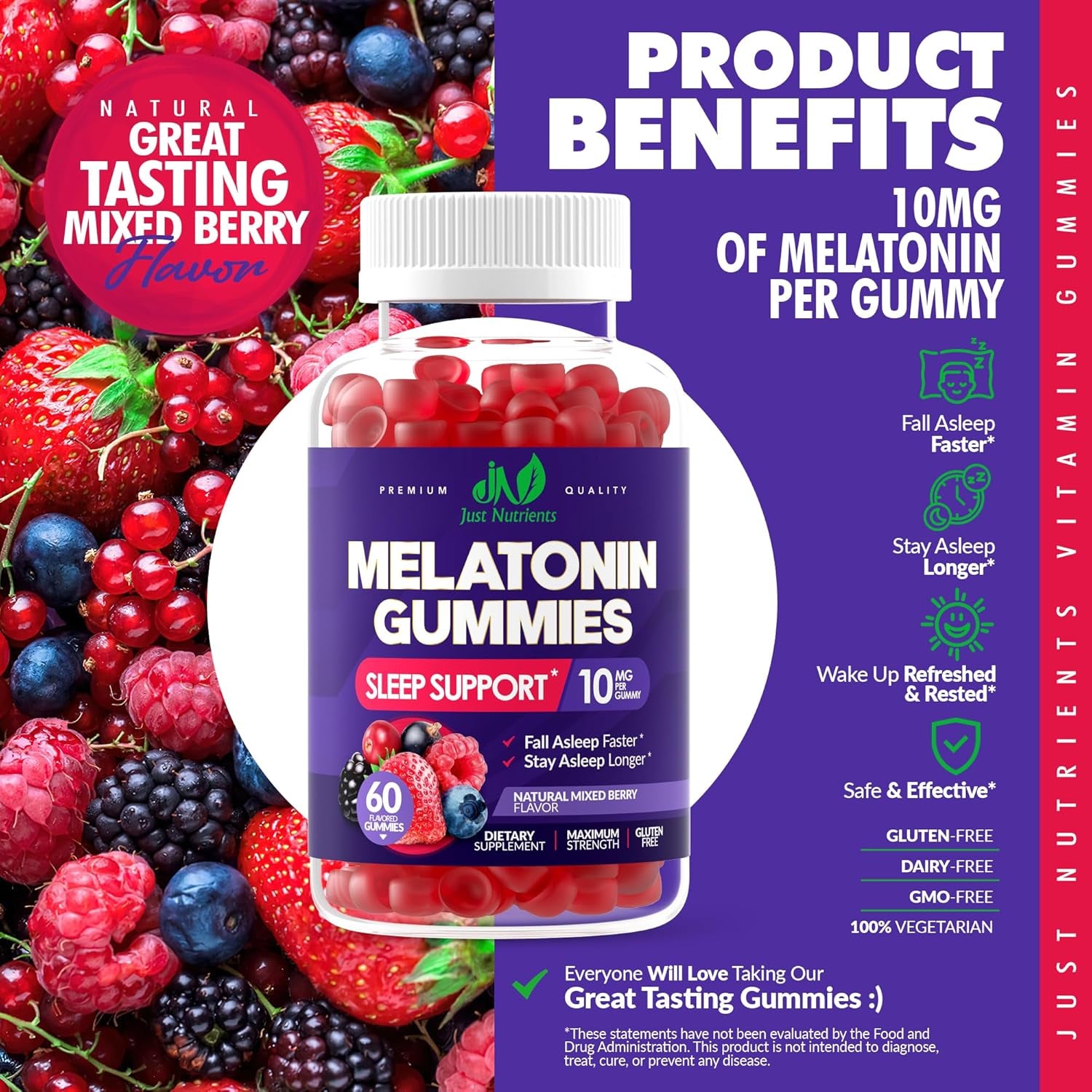Melatonin 10Mg Gummies with 10Mg of Melatonin per Gummy (60 Servings) - Maximum Strength Sleep Support for Adults - Gluten-Free, Non-Gmo, Vegetarian, Great Tasting Mixed Berry Flavor - 60 Servings