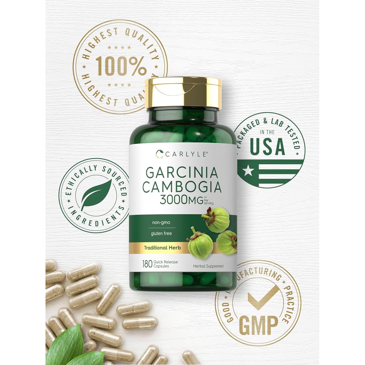 Carlyle Garcinia Cambogia Extract | 180 Capsules | Non-Gmo, Gluten Free Supplement