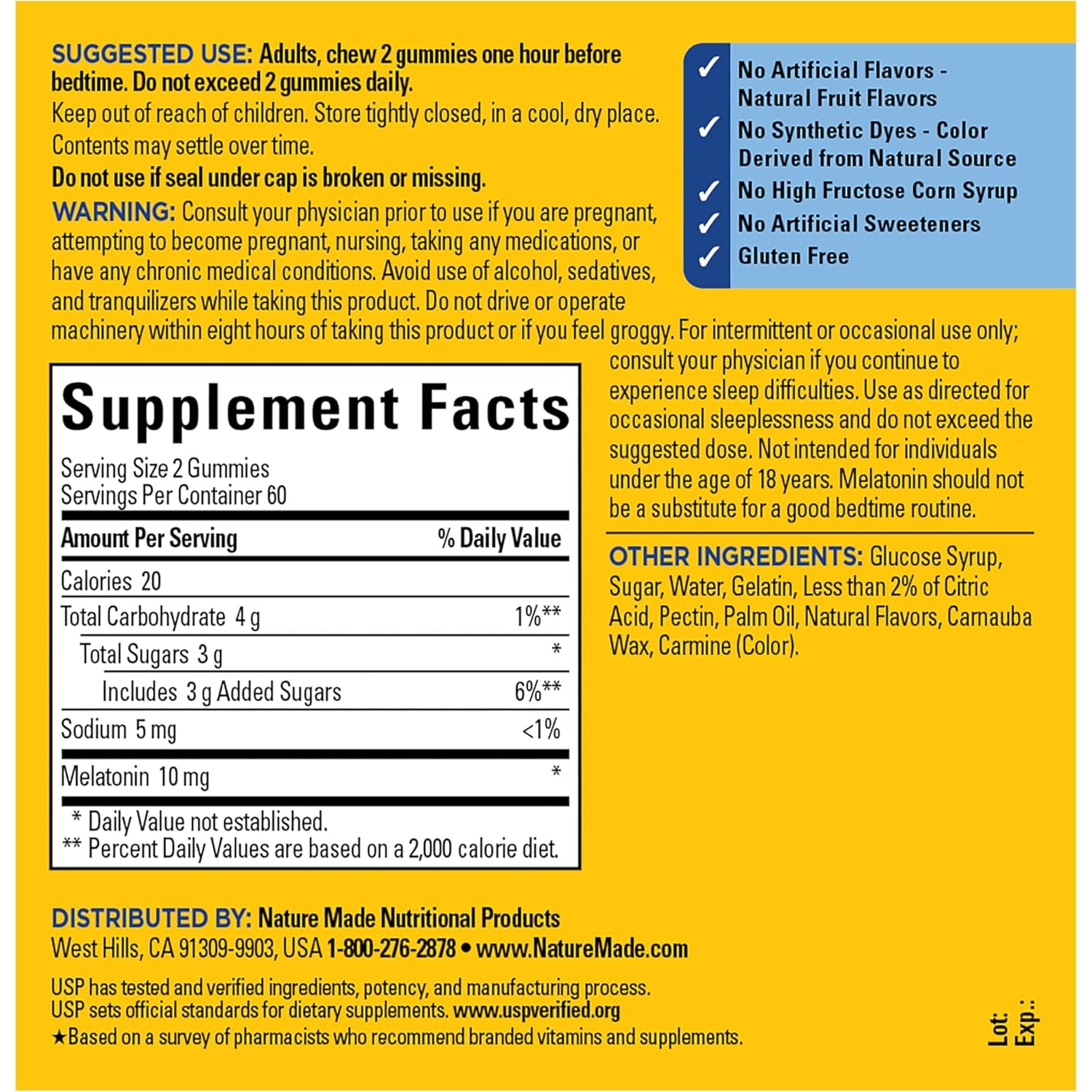 Nature Made Melatonin 10 Mg per Serving Gummies, Sleep Gummies for Adults Maximum Strength Dosage, 100% Drug Free Sleep Aid, 120 Count, 60 Day Supply