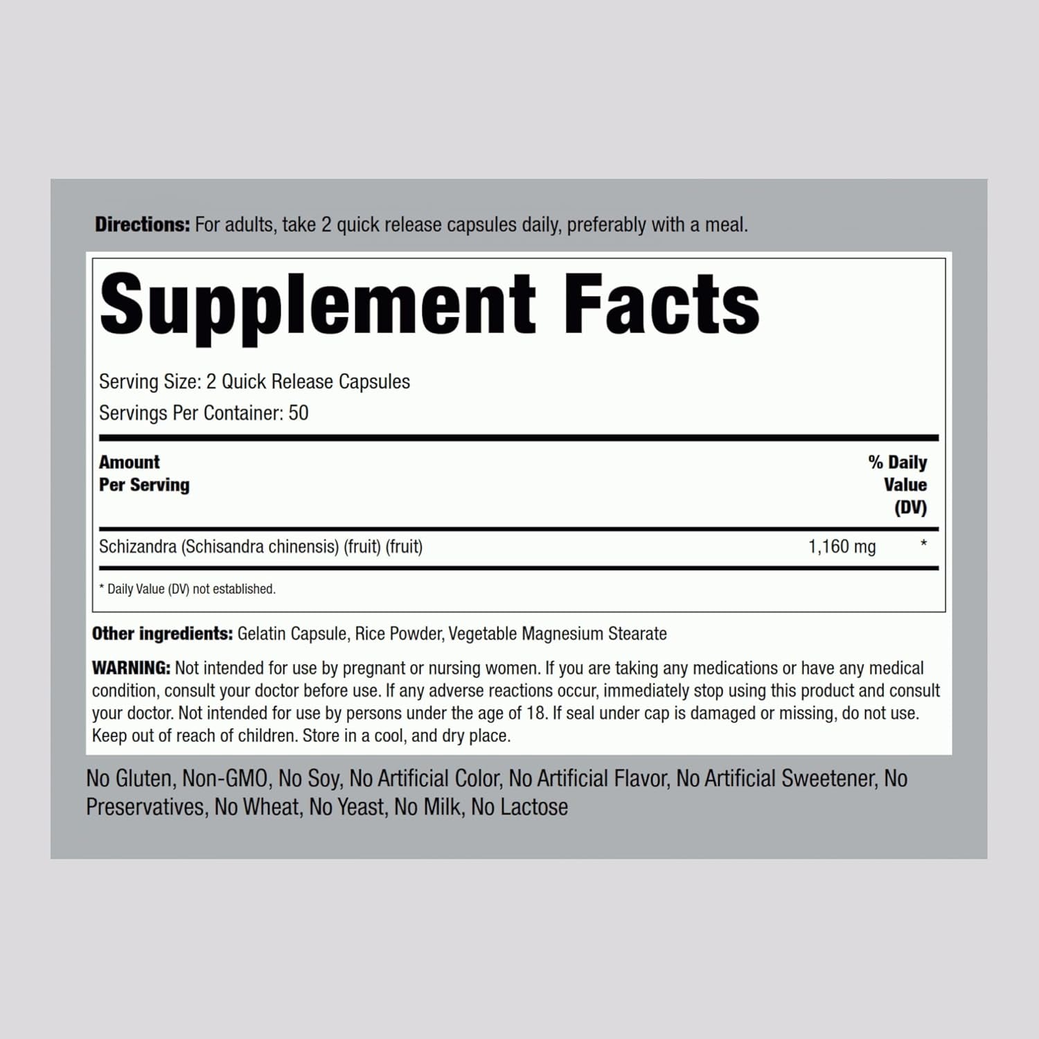 Piping Rock Schizandra Berry Fruit Capsules 1160Mg | 100 Count | Non-Gmo, Gluten Free Supplement
