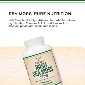Irish Sea Moss Capsules, More Potent than Sea Moss Gel Extract (180 Count, 1,200Mg per Serving) (From Wildcrafted and Raw Chondrus Crispus) Nutrient Rich Superfood High in Minerals by Double Wood