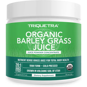Organic Barley Grass Juice Powder - Grown in Volcanic Soil of Utah - Raw & Bioactive Form, Cold-Pressed Then CO2 Dried – Gluten Free, GMO Free, Vegan - Complements Wheatgrass Juice Powder - 5.3 Oz