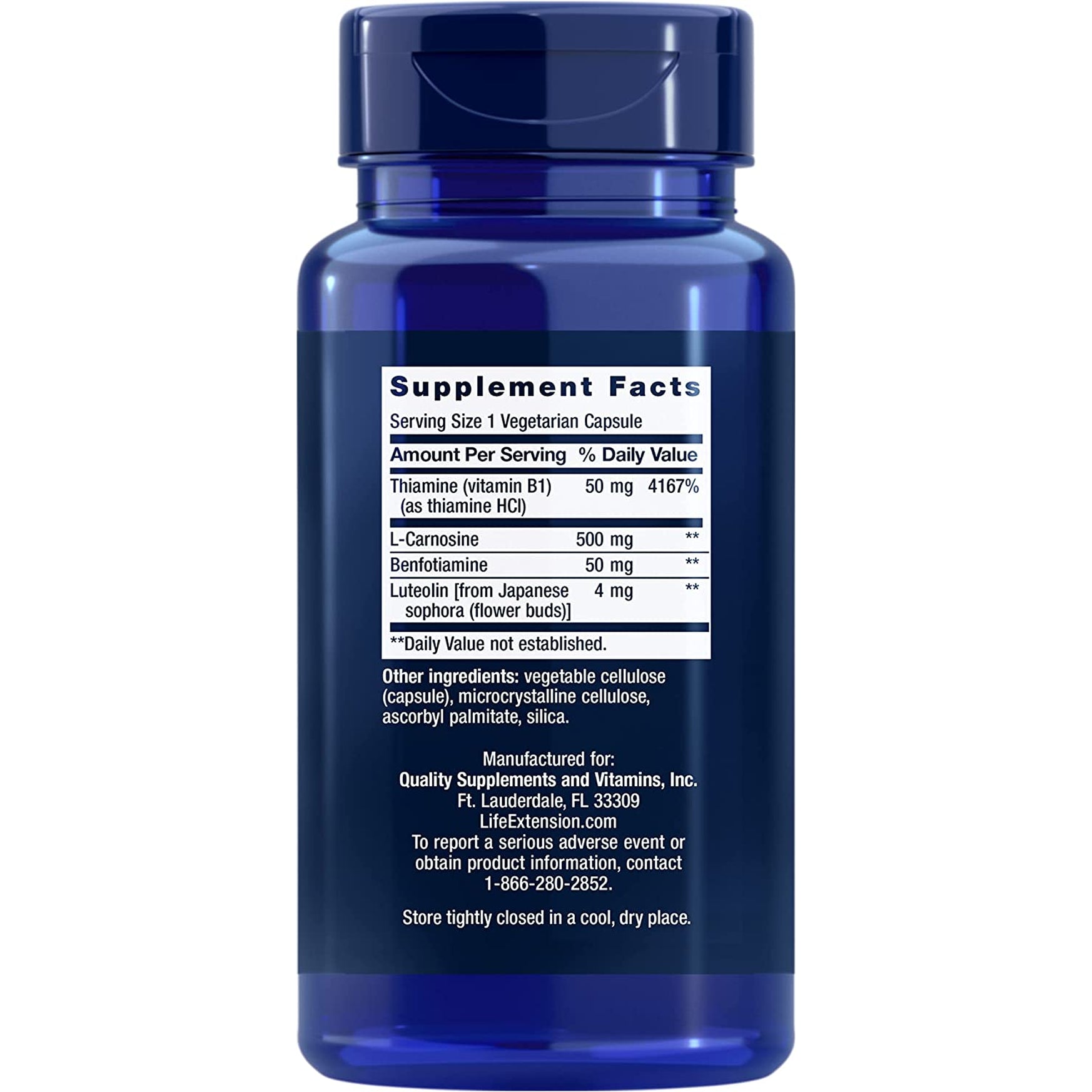 Life Extension Super Carnosine, L-Carnosine, Luteolin, Vitamin B1, Muscle Support, Exercise Recovery, Heart Health, Gluten-Free, Non-Gmo, Vegetarian, 60 Capsules