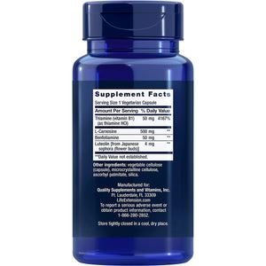 Life Extension Super Carnosine, L-Carnosine, Luteolin, Vitamin B1, Muscle Support, Exercise Recovery, Heart Health, Gluten-Free, Non-Gmo, Vegetarian, 60 Capsules