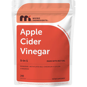 Micro Ingredients Apple Cider Vinegar with the Mother, 240 Softgels | 5-In-1 ACV with Methylated Vitamin B12, Chromium, Berberine & Ceylon Cinnamon | Made with MCT Oil | Non-Gmo