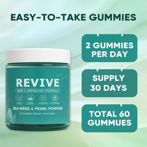 Revive Hair Gummies, Balmbare Revive Gummies for Hair, Promotes Thicker, Fuller, Stronger Hair, with Organic Irish Sea Moss, Pearl Powder Glow, Vitamin C/E, Aloe Vera, 60 Count