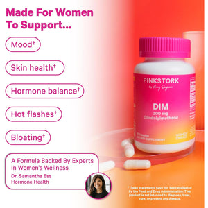 Pink Stork DIM Supplement for Women - Estrogen and Hormone Balance for Menopause, Perimenopause & PMS - DIM 200 Mg plus Bioperine for Mood Support - 60 Day Supply