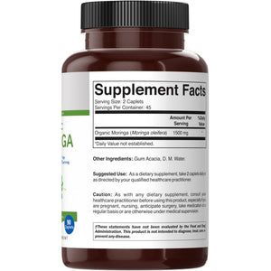 Brieofood Organic Moringa 1500Mg, 45 Servings, Vegetarian, Gluten Free, 90 Vegetarian Tablets
