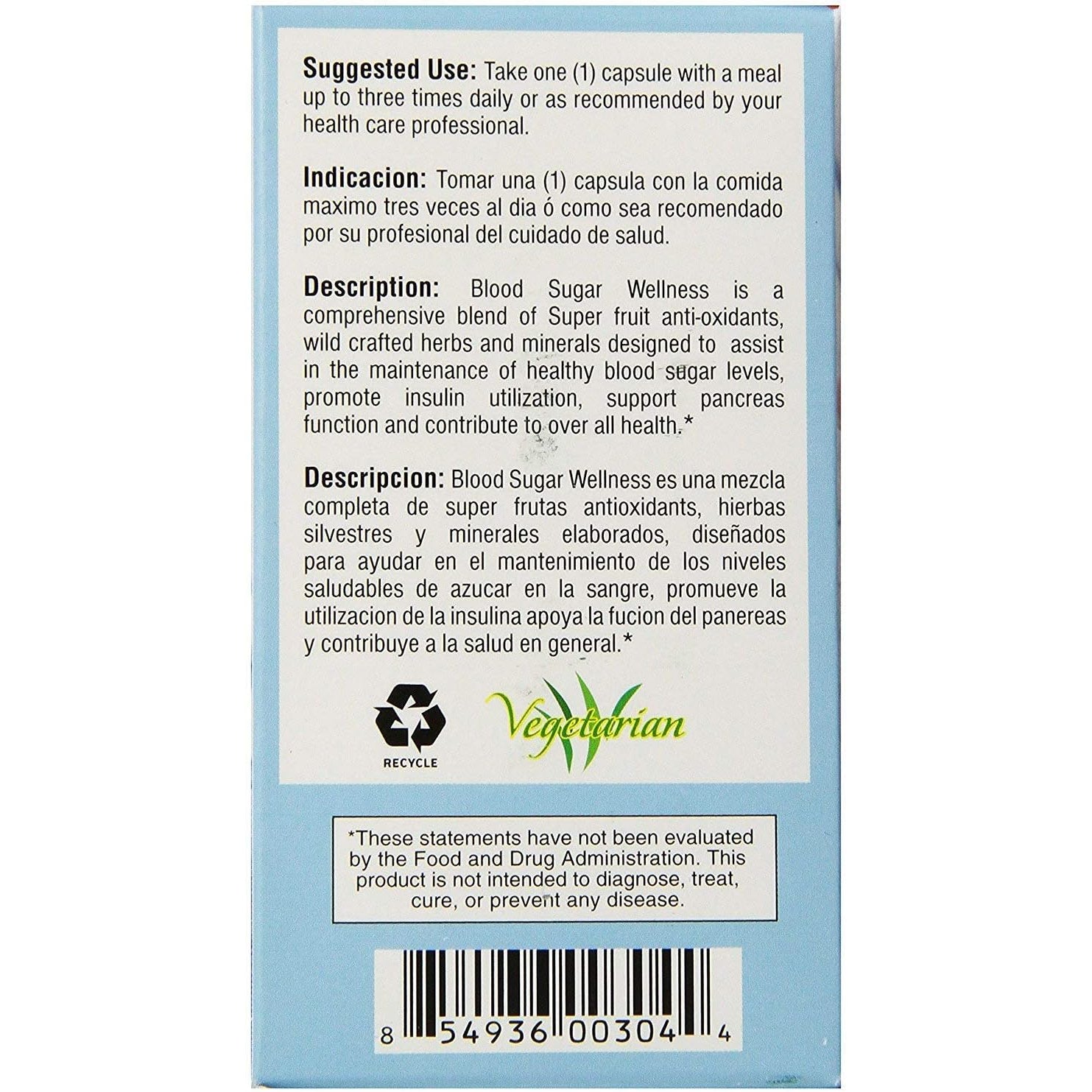 Bio Nutrition - Blood Sugar Wellness - 60 Vegetarian Capsules