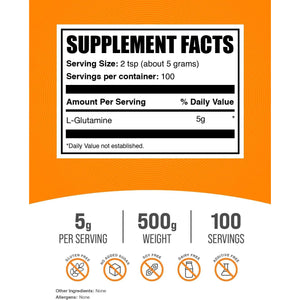 Bulksupplements.Com L-Glutamine Powder - Glutamine Supplement, Immune & Gut Health Support, Unflavored - Gluten Free, 5G per Serving, 500G (1.1 Lbs) (Pack of 1)