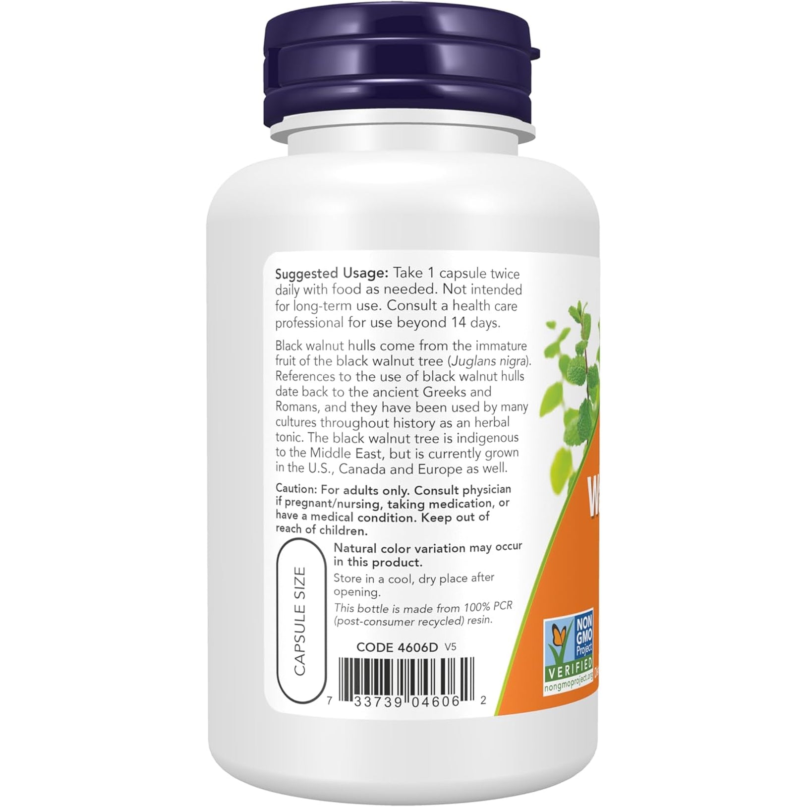 NOW Foods Supplements, Black Walnut Hulls (Juglans Nigra) 500 Mg, Herbal Supplement, 100 Veg Capsules