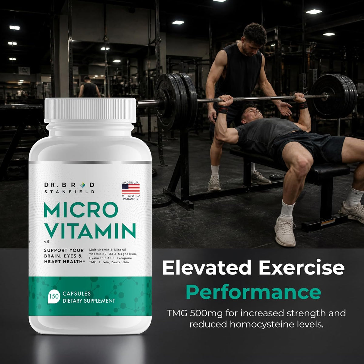 Daily Low Dose Multivitamin & Mineral for Men & Women to Support Cognitive Performance & Memory + Hyaluronic Acid for Skin Health + TMG for Exercise (150 Count)