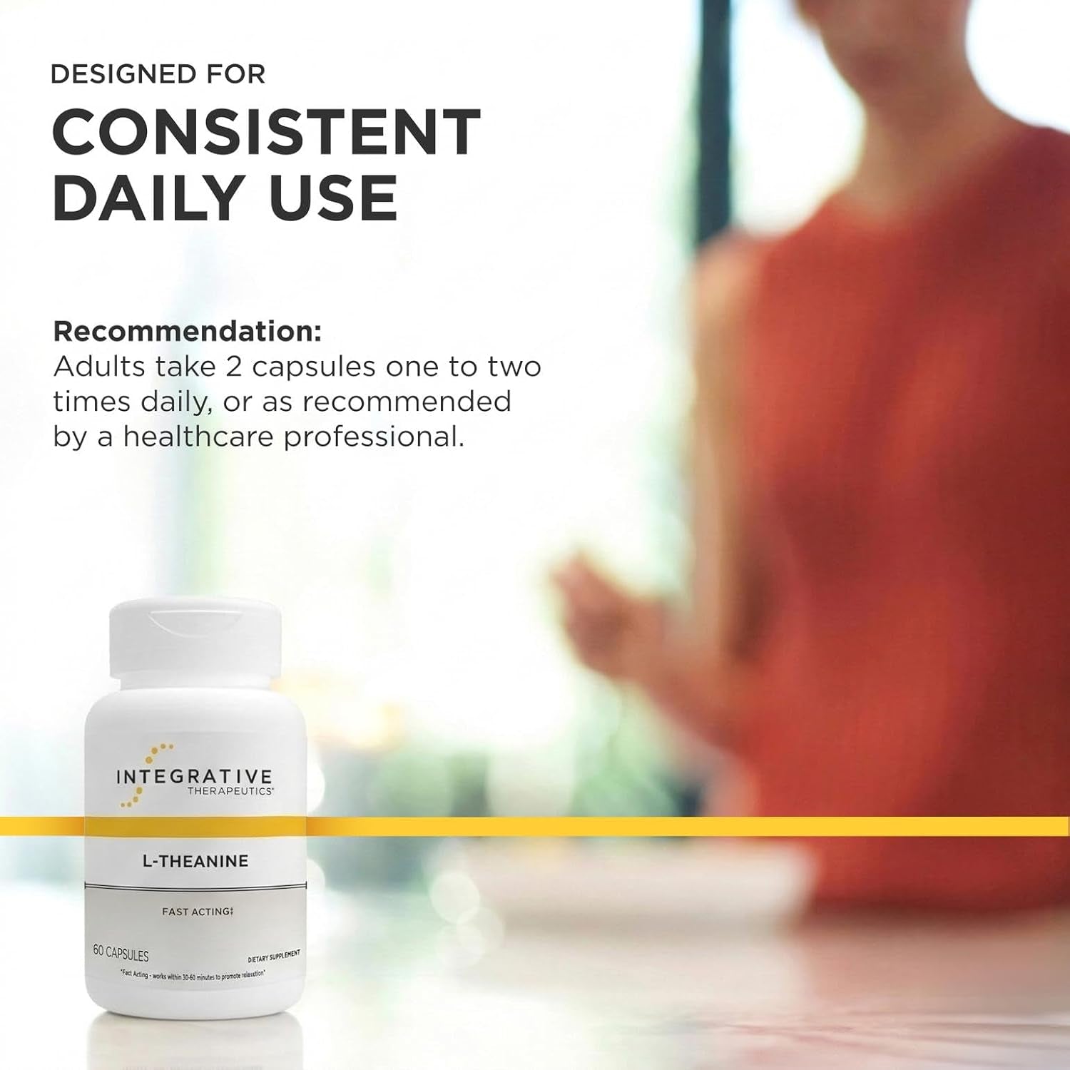 Integrative Therapeutics L-Theanine - Amino Acid Supplement for Stress & Relaxation Support* - Vegan, Gluten-Free & Dairy-Free - Third-Party Tested - 60 Capsules (30 Servings)