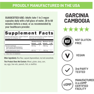 Naturewise Garcinia Cambogia - 60% HCA Concentration Extract, Natural Support for Weight Goals and Energy Levels - Vegan, Non-Gmo, Gluten Free - 180 Capsules[2-6 Month Supply]