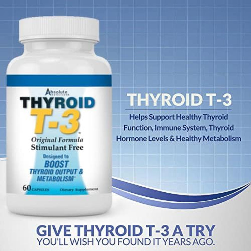 Absolute Nutrition Fat Burning Metabolism Boosting Supplement, Thyroid T-3, 60 Capsules, Off-White, 120