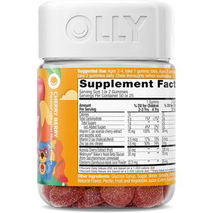 OLLY Kids Immunity Gummy, Immune Support, Wellmune, Elderberry, Vitamin C, Zinc, Chewable Supplement, Cherry - 50 Count