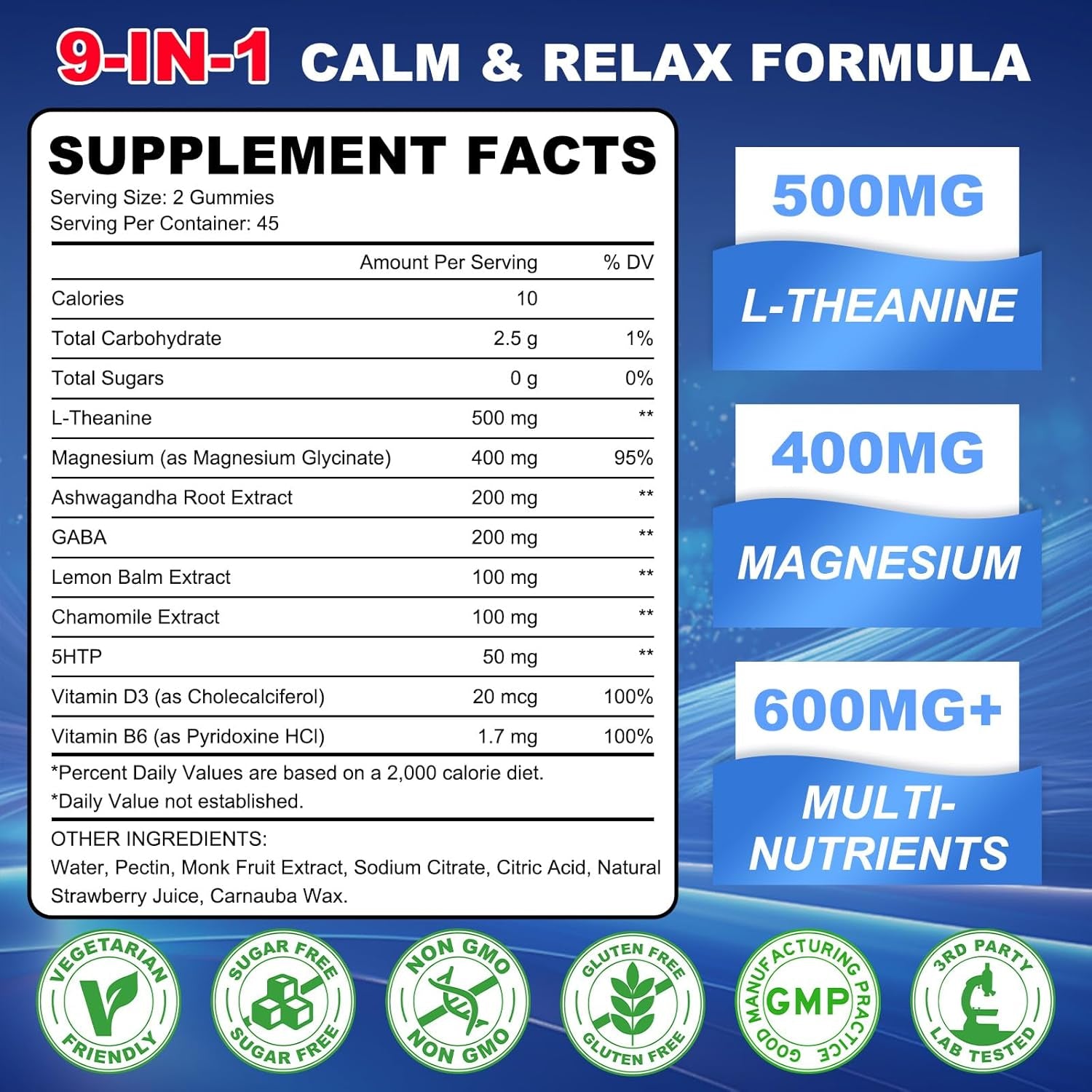90 Count | L Theanine Gummies, L Theanine Supplement for Adults & Kids, W/Ashwagandha, Magnesium, GABA & 5-HTP, Sugar Free Liposomal Formula for Calm Relax Zzz M♡♡D & Focus, Vegan