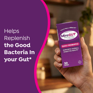 Miragut Daily Probiotic, from the Makers of Miralax, Probiotics for Digestive Health, Gluten-Free Supplement, Probiotic for Women and Men, Support Overall Digestive Health, 30 Ct