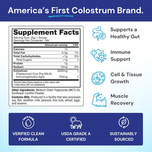 Symbiotics Colostrum plus Powder 21 Oz Immune & Muscle Recovery Support, 25% Igg Immunoglobulins, Gut Health & Training Resilience, Unflavored, Gluten Free - 21 Oz