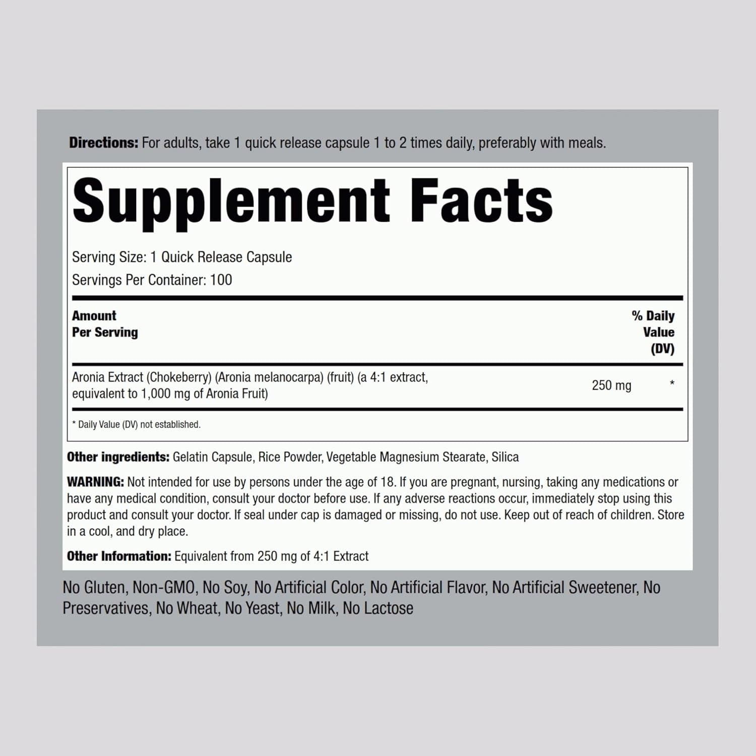 Piping Rock Aronia Berry Capsules | 100 Pills | Chokeberry Herb Extract | Supplement Concentrate | Non-Gmo, Gluten Free