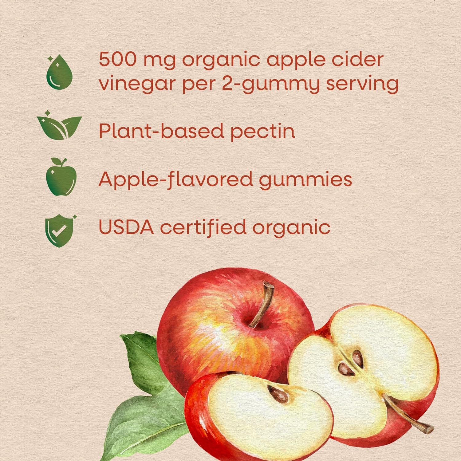 Nature'S Way Organic Apple Cider Vinegar Gummies, 500 Mg Organic Apple Cider Vinegar per 2-Gummy Serving, Apple Flavored, 60 Gummies (Packaging May Vary)