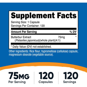 Nutricost Butterbur Extract Capsules (75Mg) 120 Capsules - Gluten Free, Non-Gmo, Vegetarian Friendly