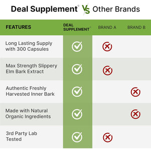 DEAL SUPPLEMENT Slippery Elm Capsules – 300 Pills, Made with Organic Inner Bark Powder Extract – Natural Herb for Soothing Throat & Digestive Support – Non-Gmo