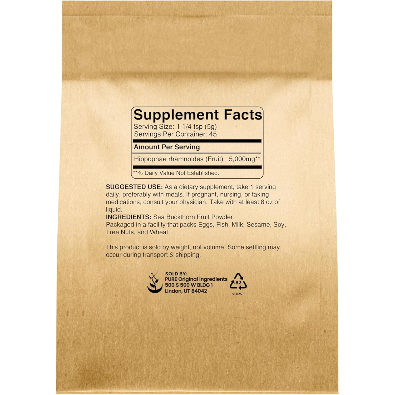 Pure Original Ingredients Sea Buckthorn (8Oz) Traditional Supplement, Tart Berry Taste, Non-Gmo