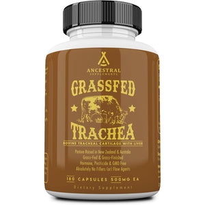 Ancestral Supplements Grass Fed Beef Tracheal Cartilage Supplement with Liver, 3000Mg, Immune Health and Joint Support Supplement Promotes Healing, Non-Gmo, 180 Capsules