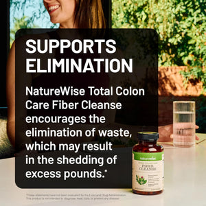 Naturewise Total Colon Care Fiber Cleanse - Natural Laxative Blend - Herbal Laxatives, Prebiotics, & Enzymes for Regularity, Digestion, Weight & Gut Health - Non-Gmo - 60 Capsules[30-Day Supply]