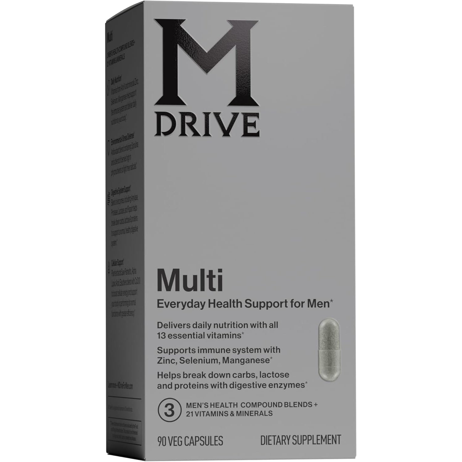Mdrive Multivitamin for Men, Daily Multivitamin - Immune Health Support from Zinc, Selenium, Manganese & Vitamin D, Enzymes for Digestive Support, Coq10 for Energy and Vitamin K2, 90 Capsules