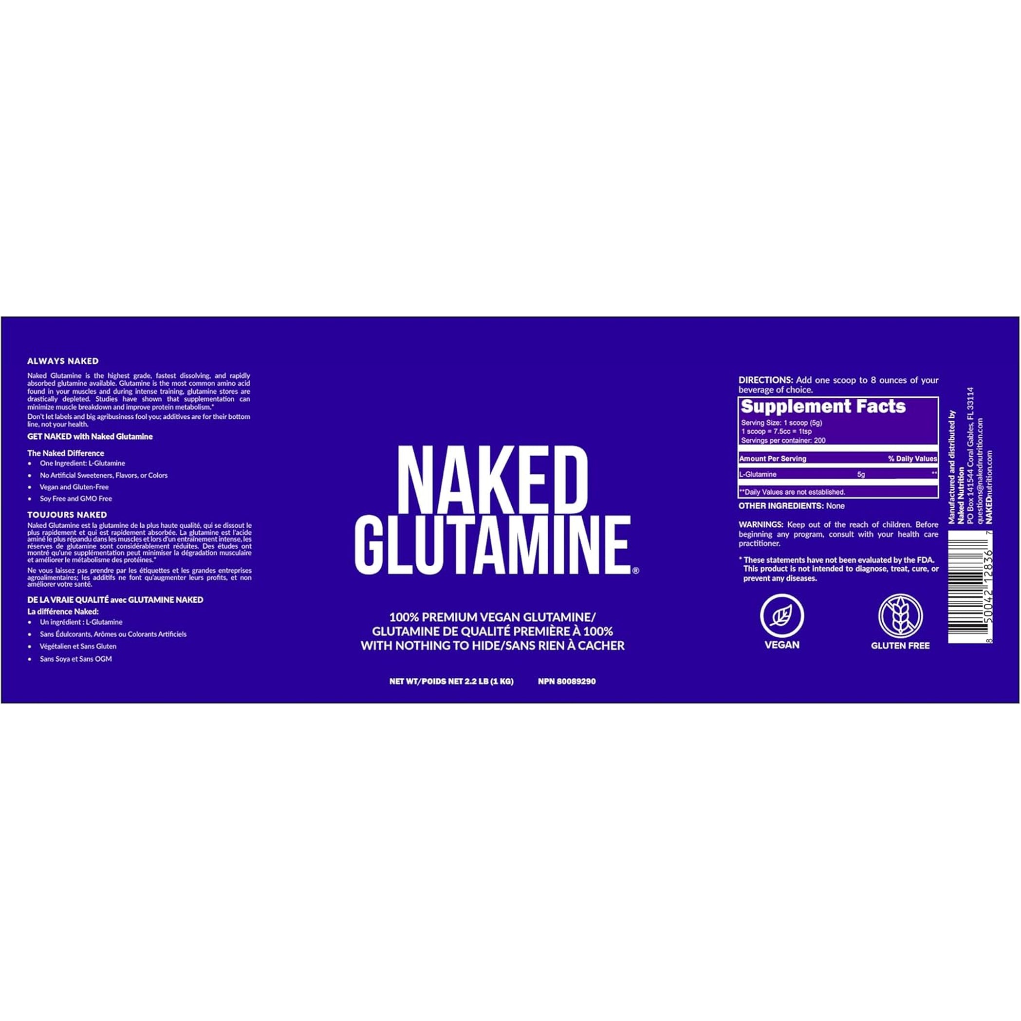 Pure L-Glutamine Made in the USA - 200 Servings - 1,000G, 2.2Lb Bulk, Vegan, Non-Gmo, Gluten and Soy Free. Minimize Muscle Breakdown & Improve Protein Synthesis. No Additives