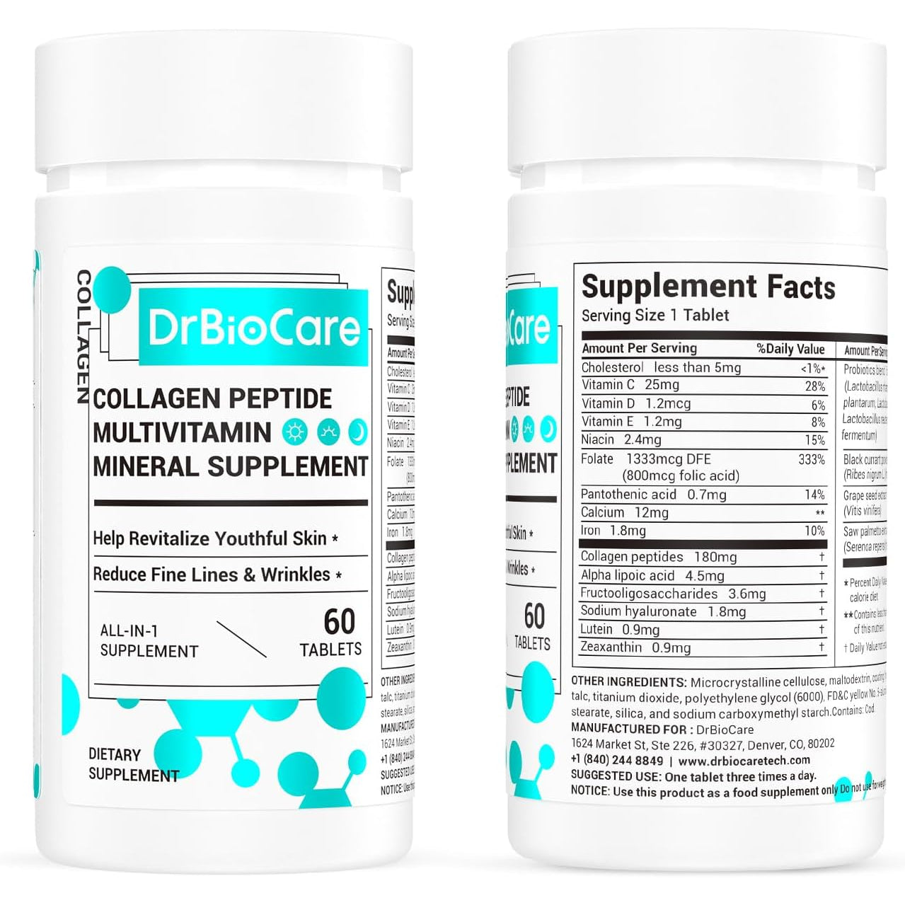 Drbiocare Collagen Peptides for Women, Beauty Vitamin & Mineral Supplement,Contains Vitamin D3, Probiotics for Women & Collagen Peptides,Vitamin B Complex,Vitamin E 60 Tablets