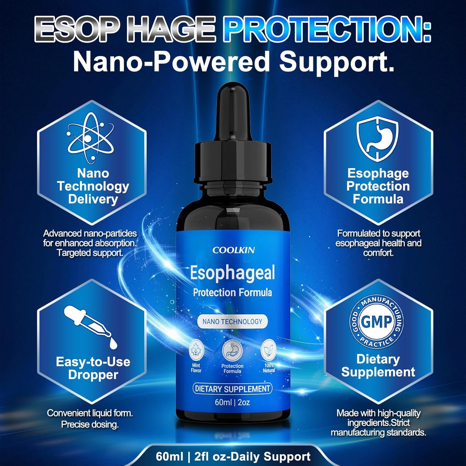 Nano Esophageal Relief Drops - Containing Slippery Elm Bark, Zinc, L-Carnosine, L-Glutamine & Aloe Extract - Non-Gmo, Dairy-Free - Soothes Digestive Discomfort, Supports Healthy Throat & Stomach