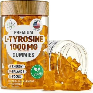 Biovit L Tyrosine Gummies - Activated Amino Acid L Tyrosine Supplement - Natural Focus, Mood and Energy Supplement for Kids & Adults - L-Tyrosine 1000MG per Serving, 500MG per Gummy - 60 Vegan Gummies