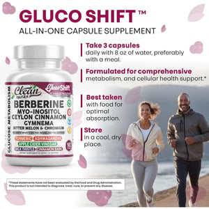 Clean Nutra Berberine Supplement Myo-Inositol Ceylon Cinnamon Gymnema Bitter Melon Chromium Complex for Digestion, Antioxidant Support & Wellness 90 Vegan Capsules Non-Gmo