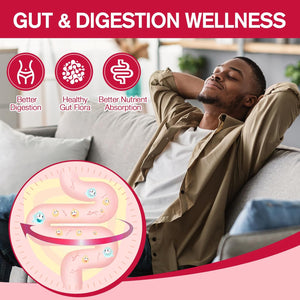 9-In-1 Probiotic Prebiotic Fiber Gummies for Adults & Teens 16G Fiber per Serving, Psyllium Husk Fiber Supplement with 5 Billion CFU Bacillus Coagulans, Inulin, ACV for Digestion & Gut - 60 Counts