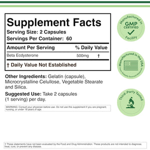 Beta Ecdysterone Supplement - 500Mg per Serving (120 Capsules, 60 Servings) Powerful Plant Anabolic to Support Men'S Health (Non-Gmo and Gluten Free) by Double Wood