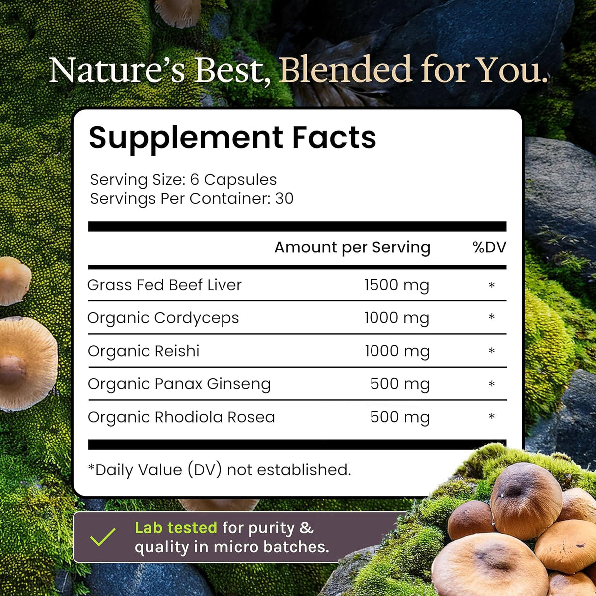 Grass Fed Beef Liver with Cordyceps, Reishi, Panax Ginseng & Rhodiola — Foundation 180 Capsules — Non-Gmo, No Fillers, Third Party Tested