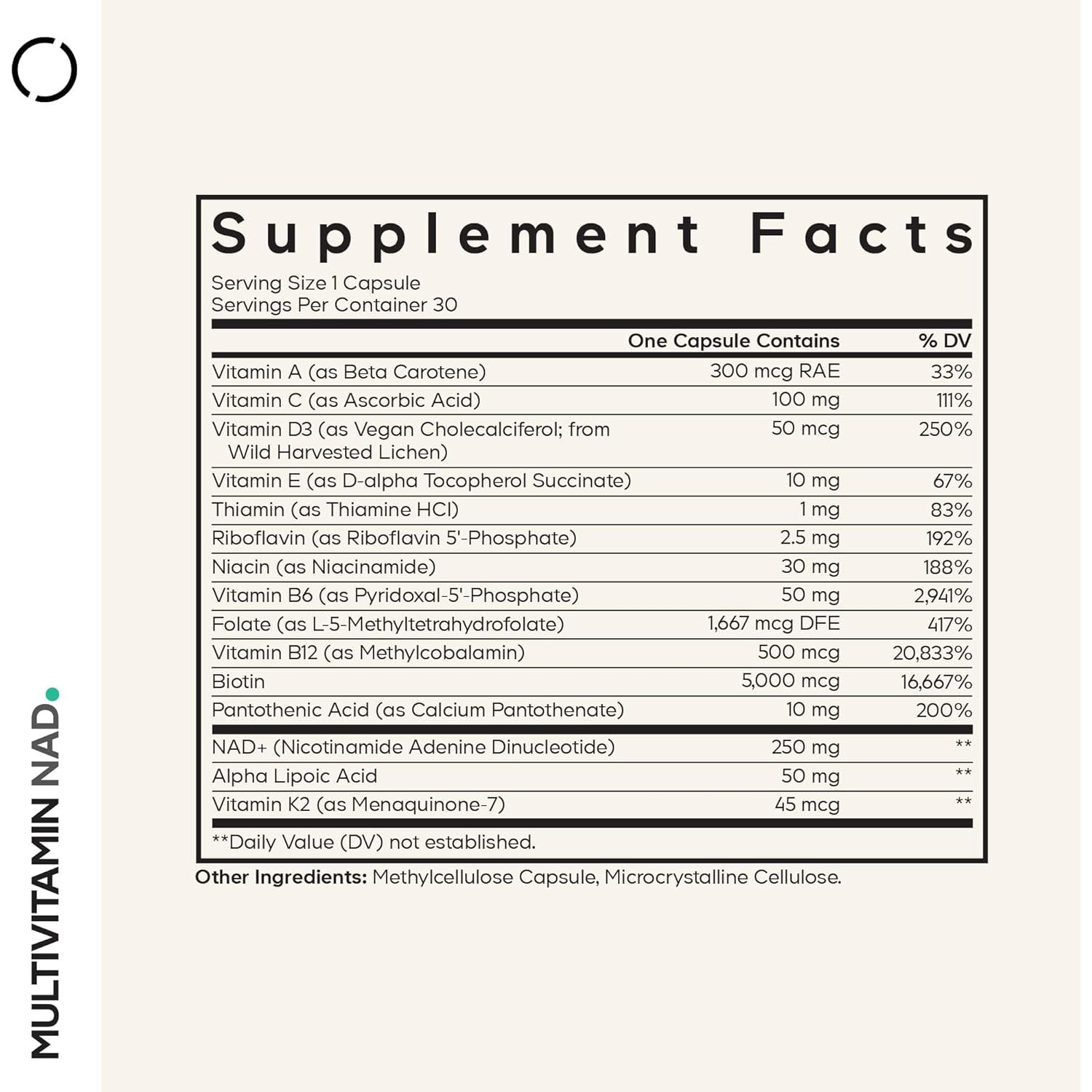 Codeage Multivitamin NAD Supplement - NAD+ Energy & Healthy Aging Support - Vitamin D3 K2, P5P, Methylated B12, Alpha Lipoic Acid, Folate, Riboflavin, Biotin, B Complex Pills - Non-Gmo - 30 Capsules