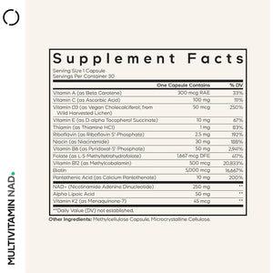 Codeage Multivitamin NAD Supplement - NAD+ Energy & Healthy Aging Support - Vitamin D3 K2, P5P, Methylated B12, Alpha Lipoic Acid, Folate, Riboflavin, Biotin, B Complex Pills - Non-Gmo - 30 Capsules