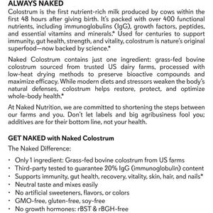 NAKED Colostrum Powder – 100% Grass-Fed Bovine Colostrum Supplement from US Farms | Tested at 20%+ Igg | Gut Health, Immunity, Recovery & Skin Support - 150 Servings